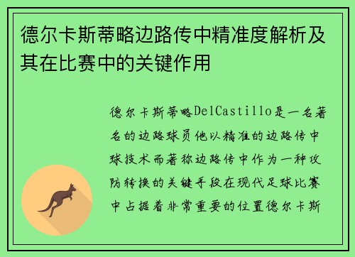 德尔卡斯蒂略边路传中精准度解析及其在比赛中的关键作用 德尔卡斯蒂略边路传中精准度解析及其在比赛中的关键作用